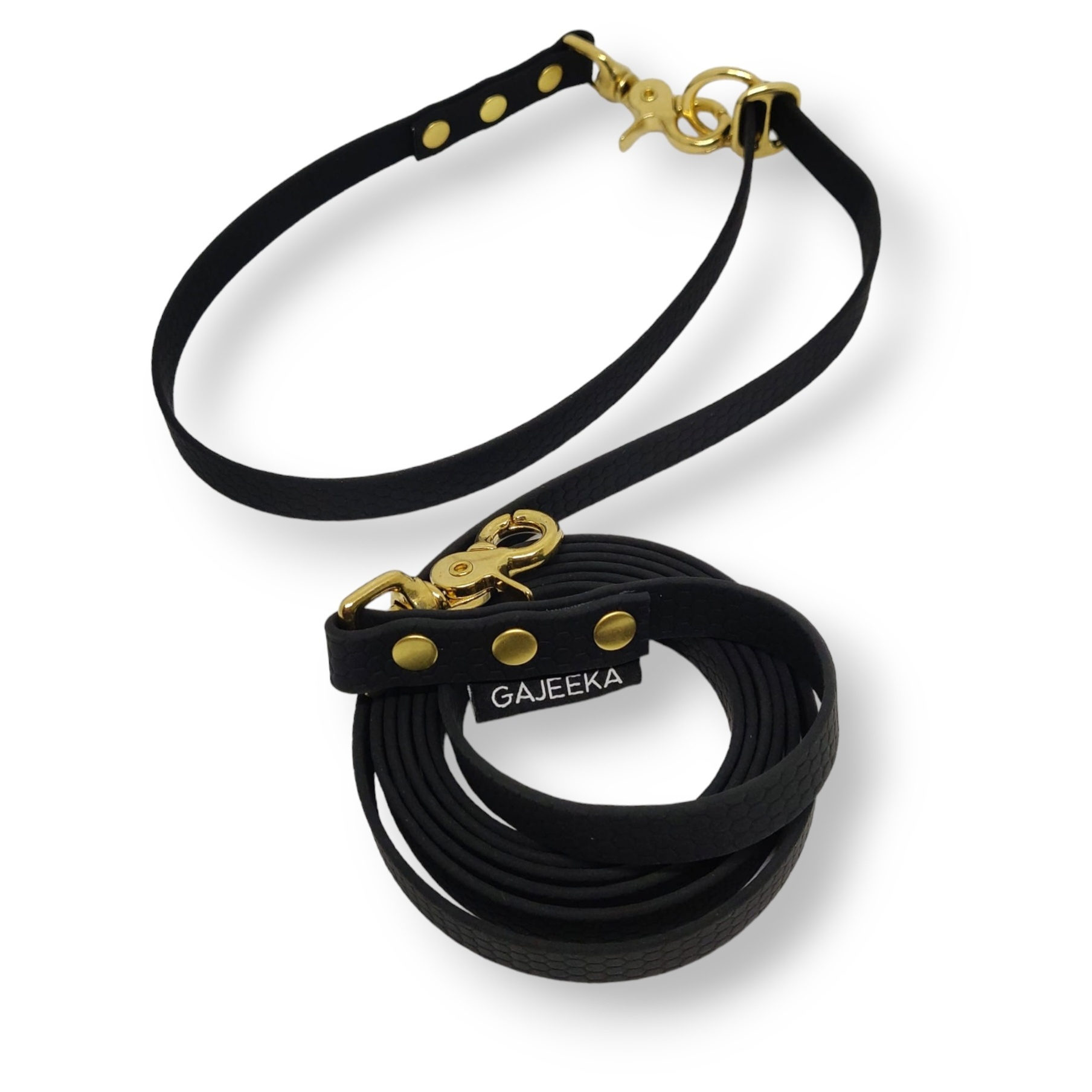 smycz regulowana plaster miodu heksa 20 mm czarny z mosiężnymi okuciami smycz regulowana plaster miodu heksa 20 mm czarny z mosiężnymi okuciami